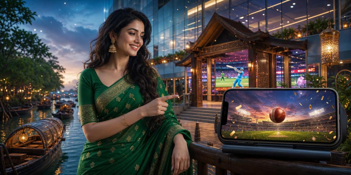 A Bangladeshi woman enjoying cricket betting against the backdrop of the Sundarbans